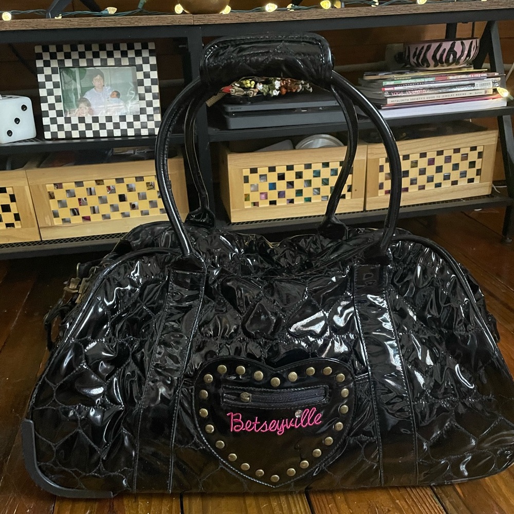 Betsey Johnson Black Patent Travel Bag